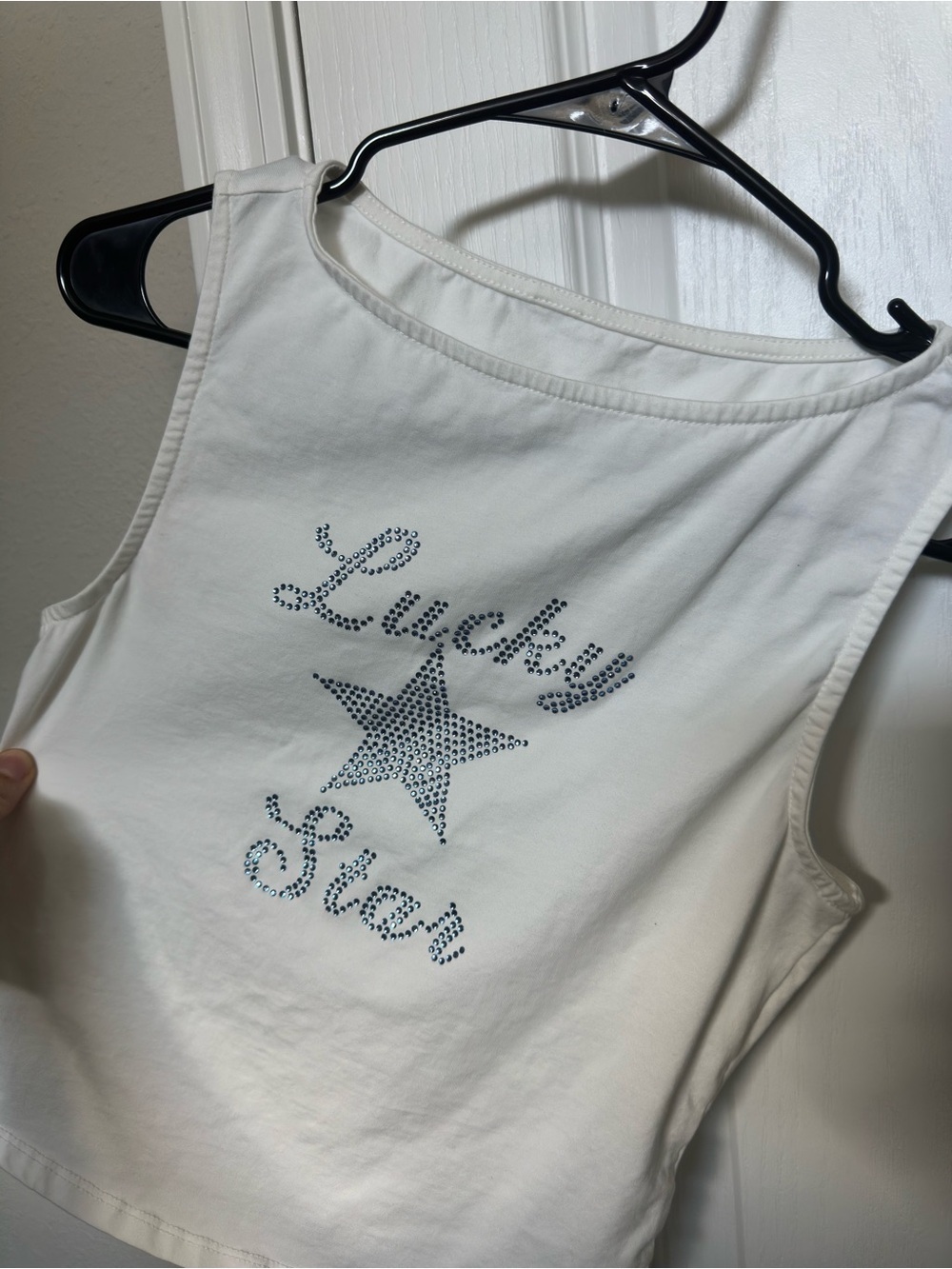 White Rhinestone 'Lucky Star' Tank - Picture 8 of 9